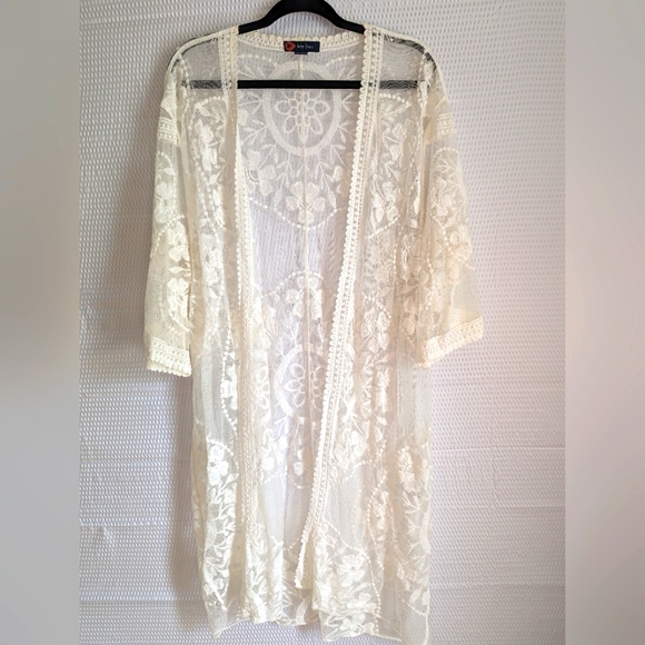 Indigo Poppy Sweaters - Indigo Poppy cover up/cardigan lace ivory L/XL